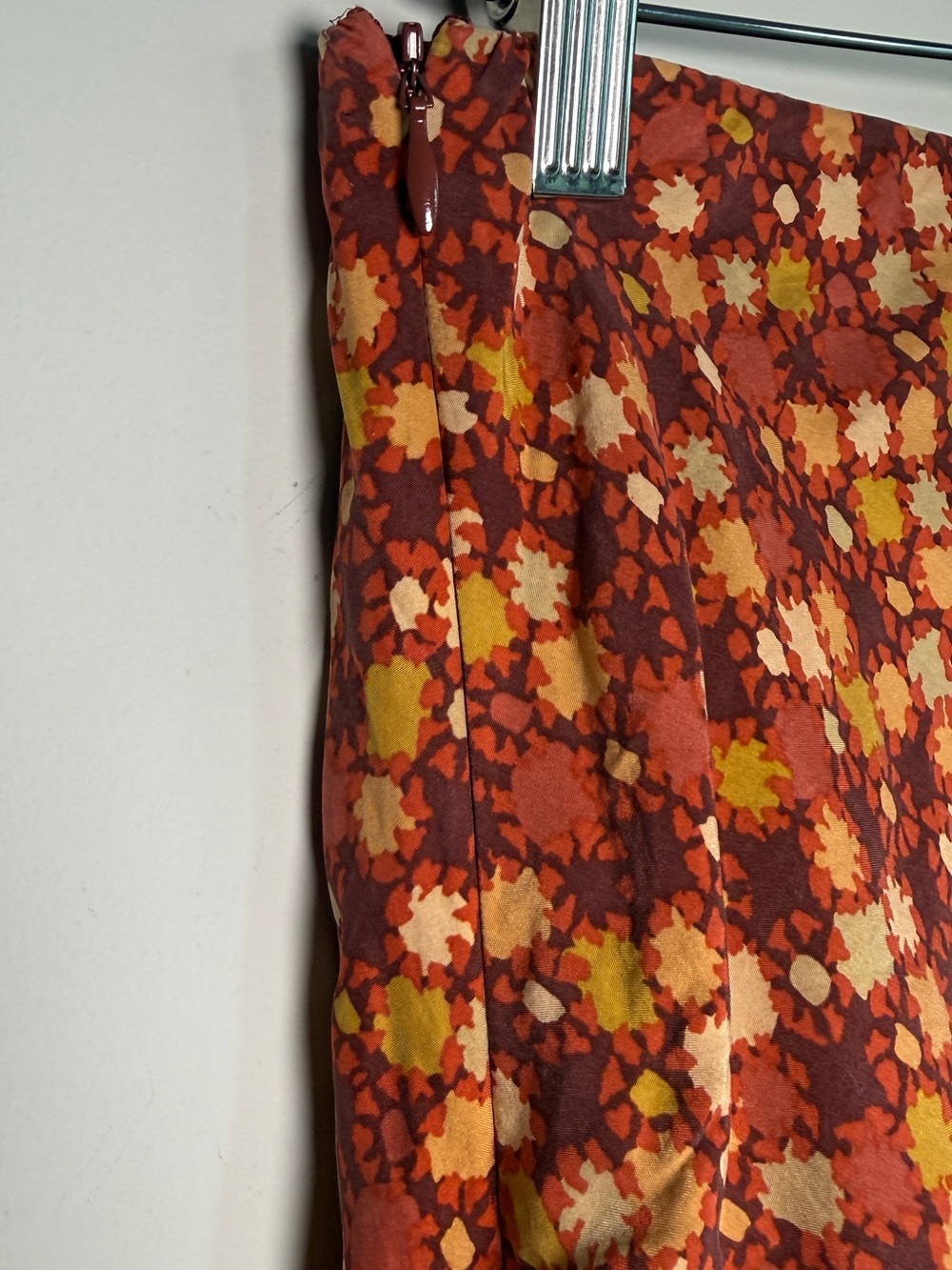 SIGRID OLSEN | Brown Rust Ditsy Floral Silk Tiered Ruffle Midi Skirt Boho Size 4 - Picture 3 of 6
